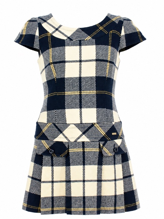 Burberry Dresses & Skirts - Burberry Navy, Cream & Yellow Plaid Short-Sleeve Fit-and-Flare Dress